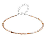 Orange Rutilated Quartz Anklet - 2mm Faceted Beads (Silver)