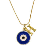 Evil Eye Pendant Necklace with H Initial