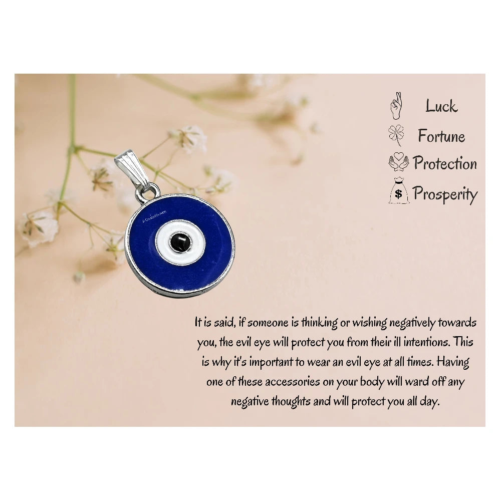 Blue Evil Eye Pendant Necklace - Round (Silver)