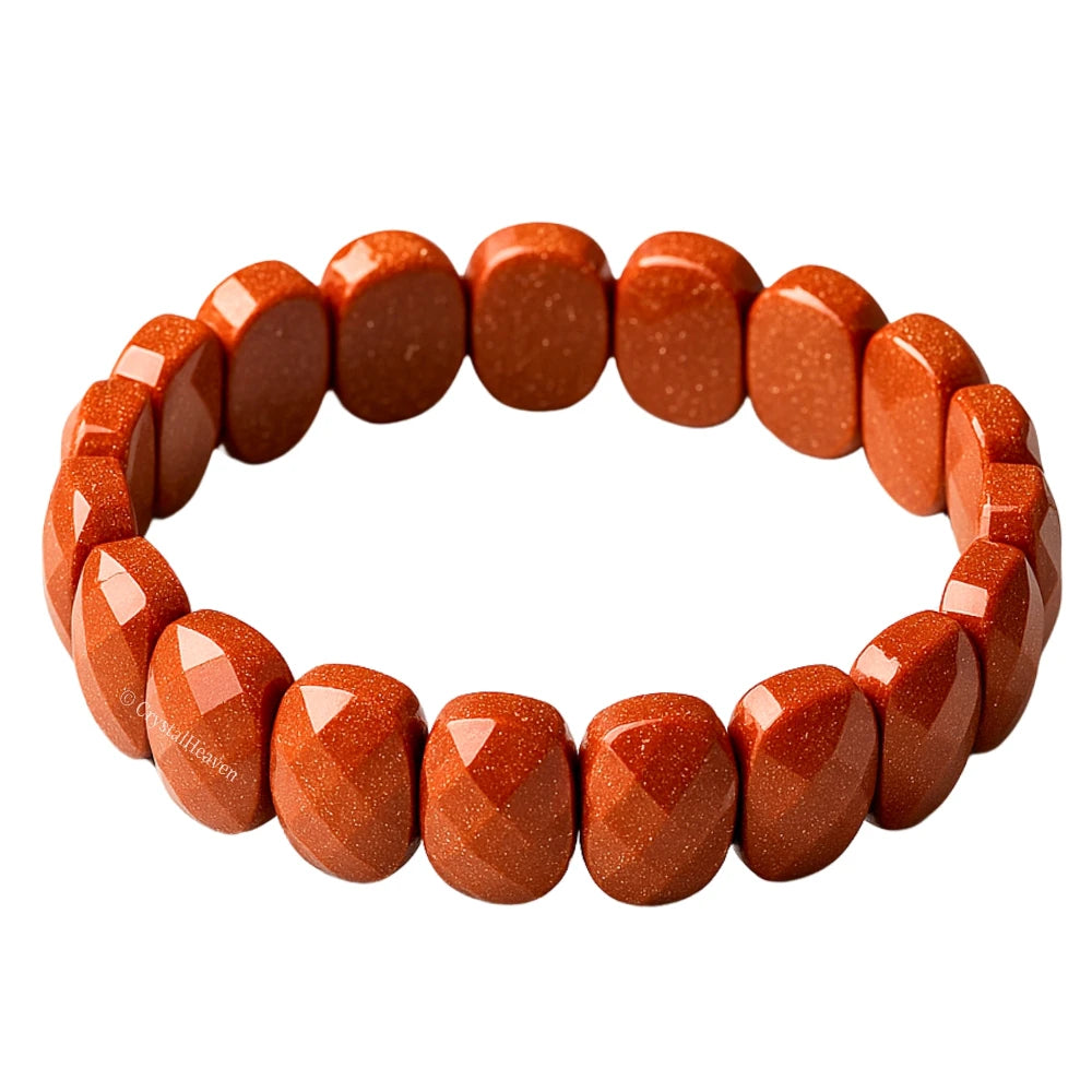 Red Goldstone Faceted Beads Bracelet - Oval Stone