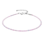 Pink Aqua Anklet - 2mm Faceted Beads (Silver)