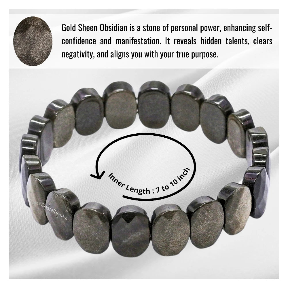 Gold Sheen Obsidian Faceted Beads Bracelet - Oval Stone