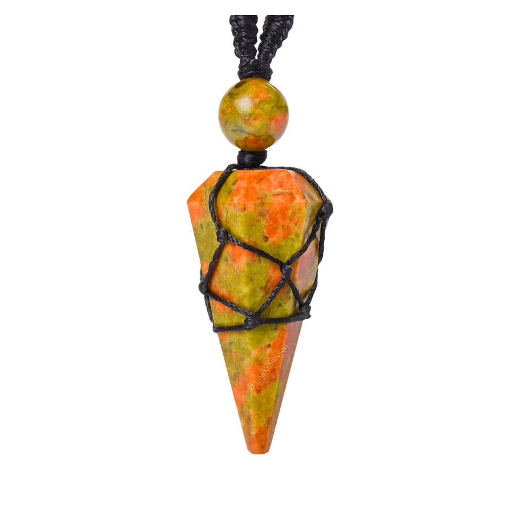 Unakite Pendulum Pendant Necklace (Macrame)