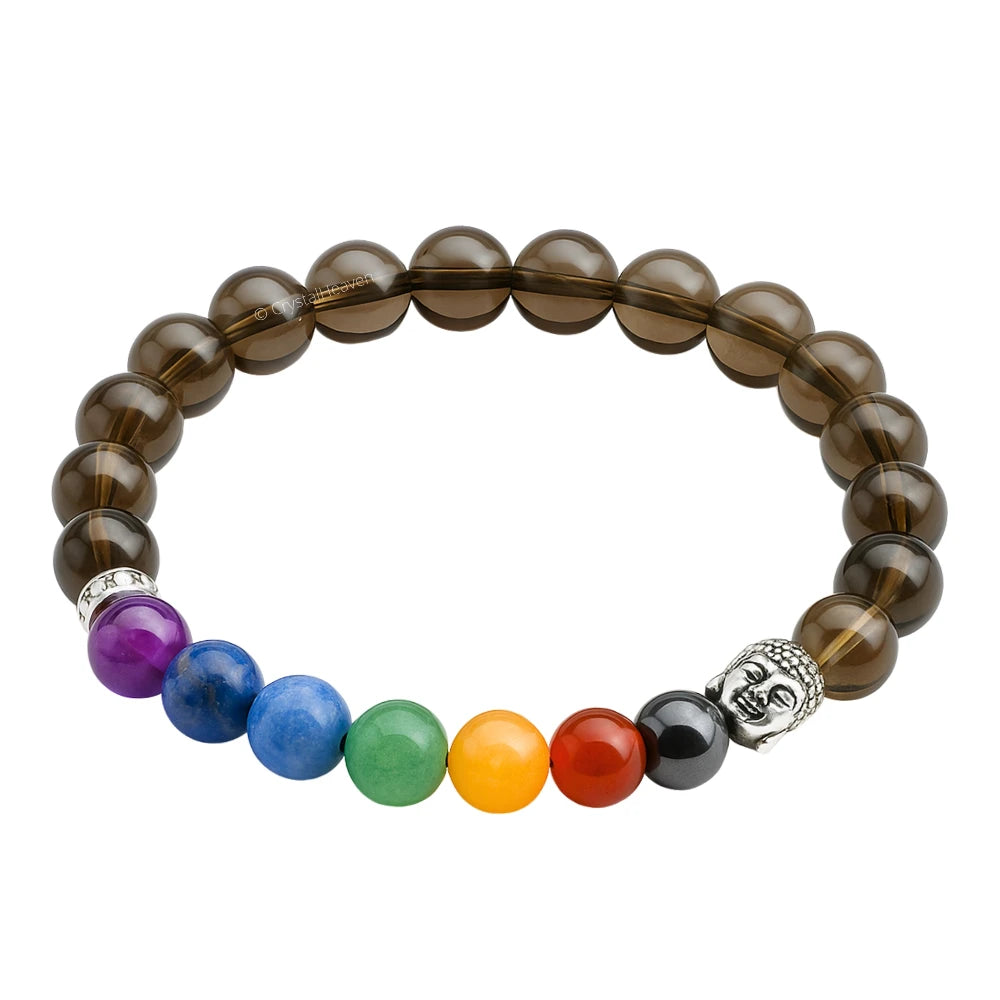 Smoky Quartz Chakra with Buddha Bracelet (Elastic)