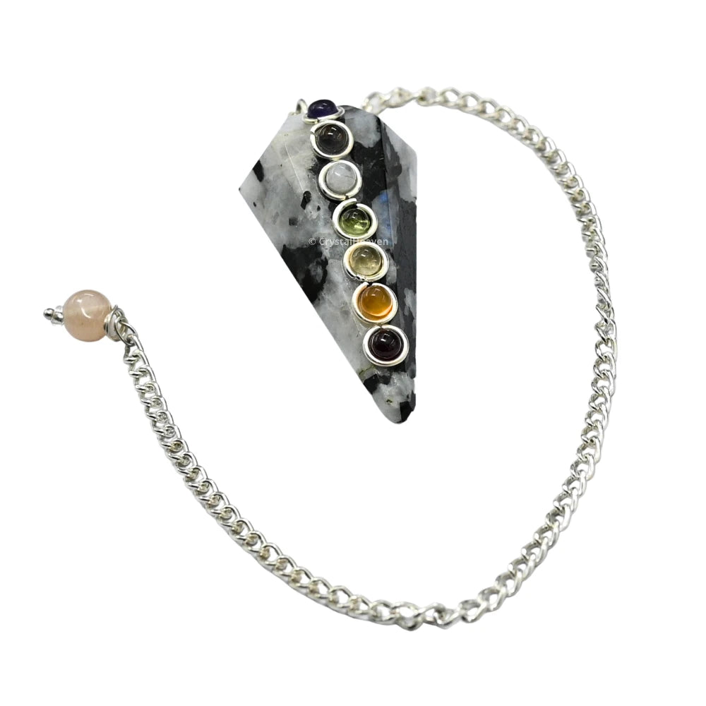 Rainbow Moonstone Pendulum with Chakra Beads