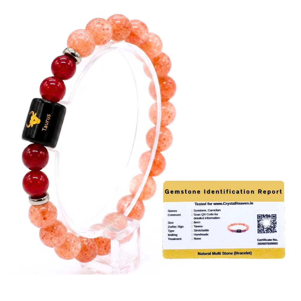 Taurus Bracelet (वृषभ राशि) - Sunstone & Carnelian
