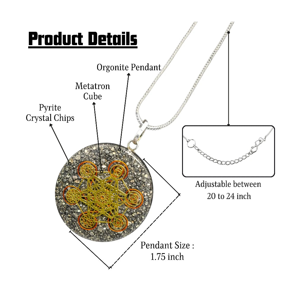 Pyrite Crystal Orgone Pendant - Chakra Metatron Cube