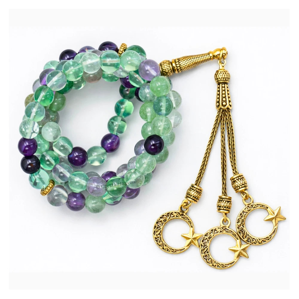 Multi Fluorite Crystal Tasbih (Gold)