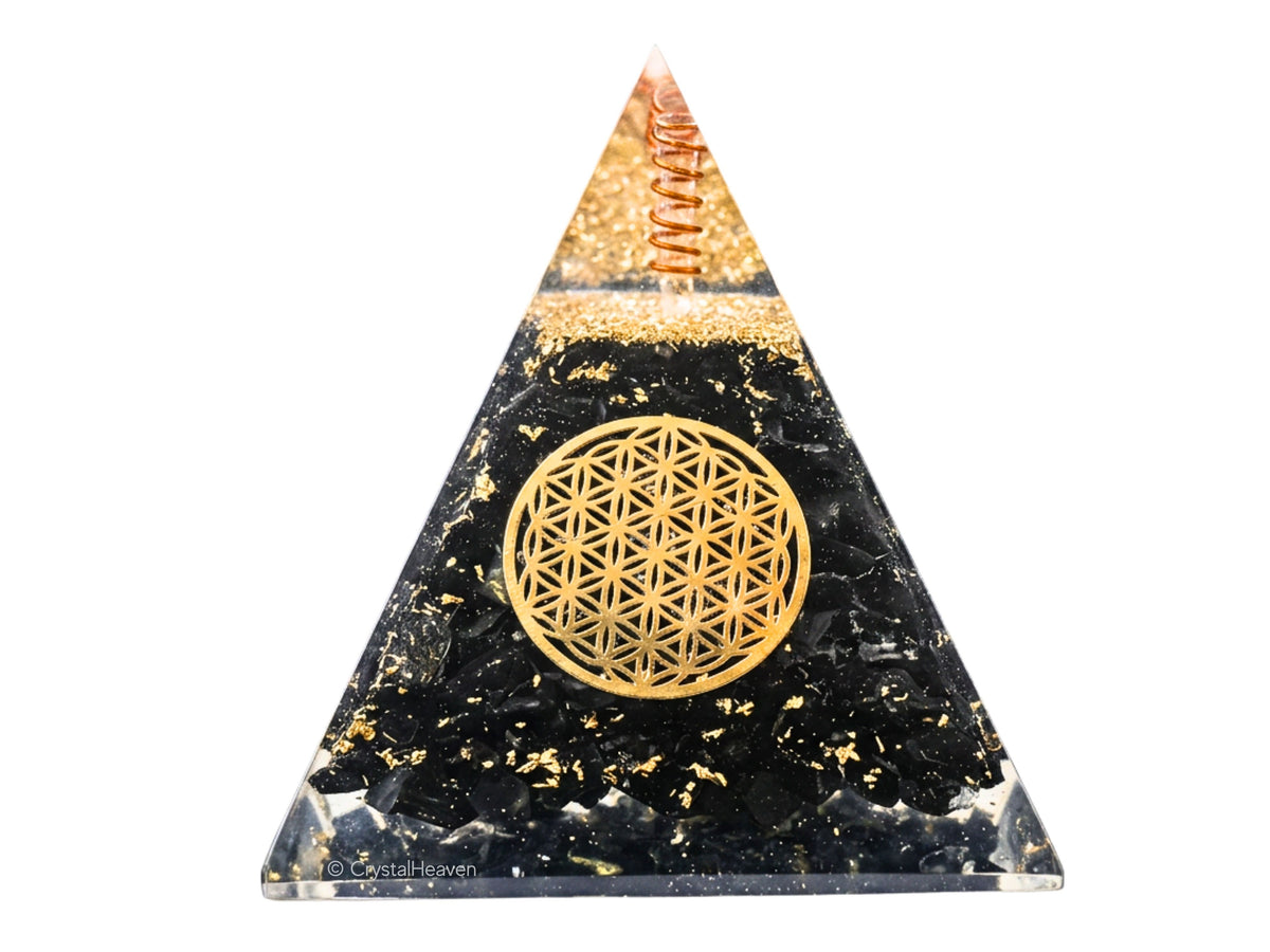 Shungite Flower of Life Crystal Orgone Pyramid - 105 mm