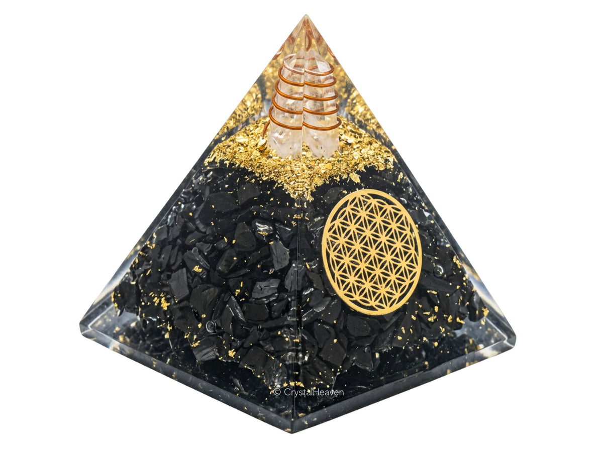 Shungite Flower of Life Crystal Orgone Pyramid - 105 mm