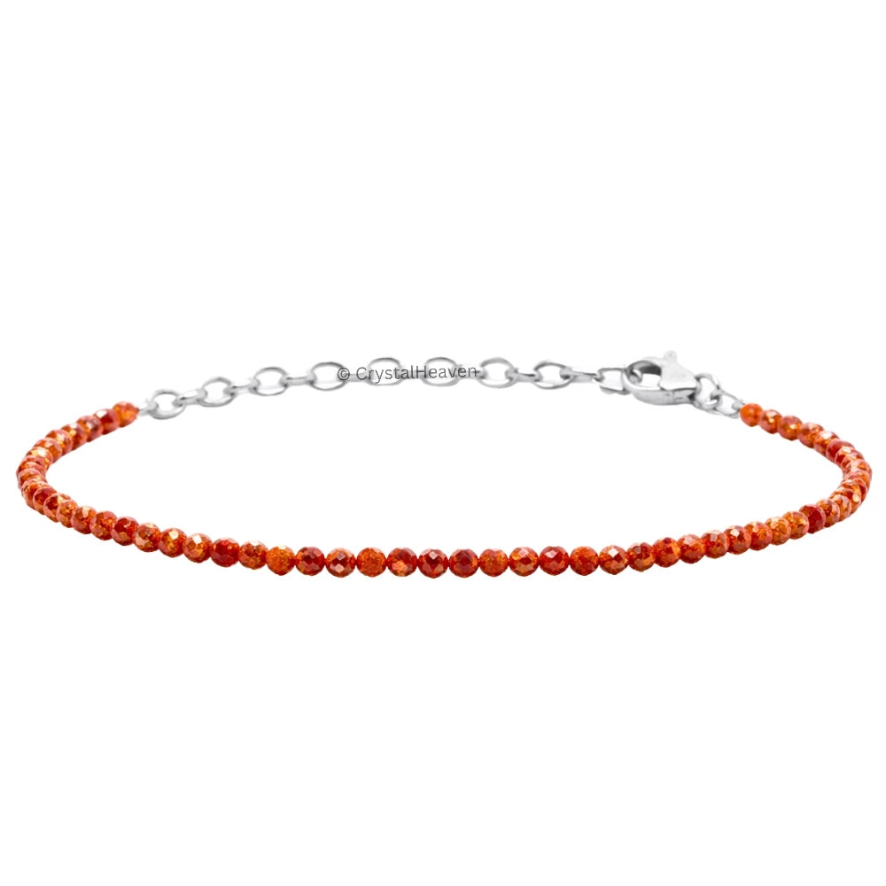 Red Goldstone Bracelets - 2mm Faceted Beads (Silver)