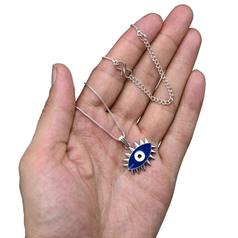 Blue Evil Eye Pendant Necklace - Exclusive (Silver)
