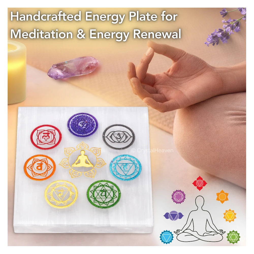 Selenite Charging Plate - 7 Chakra (Square)