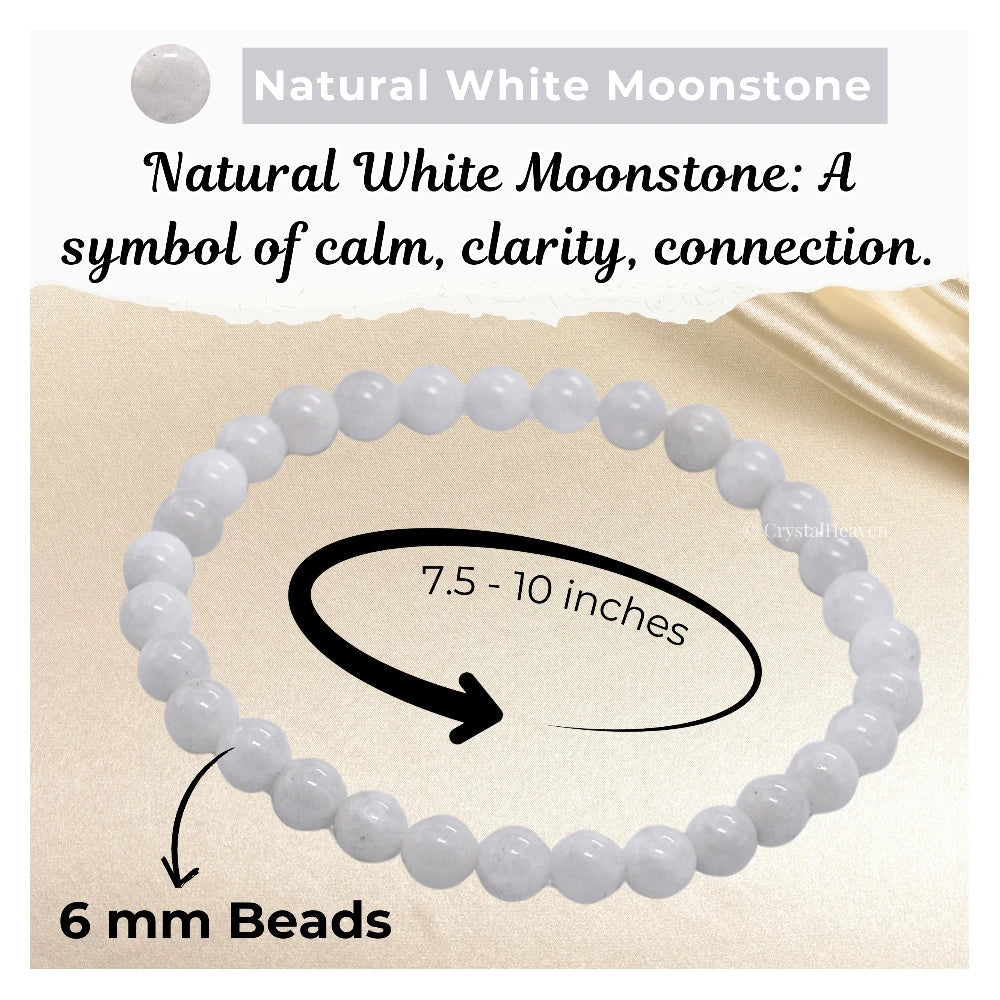 White Moonstone Healing Crystal Bracelets - 6mm Beads