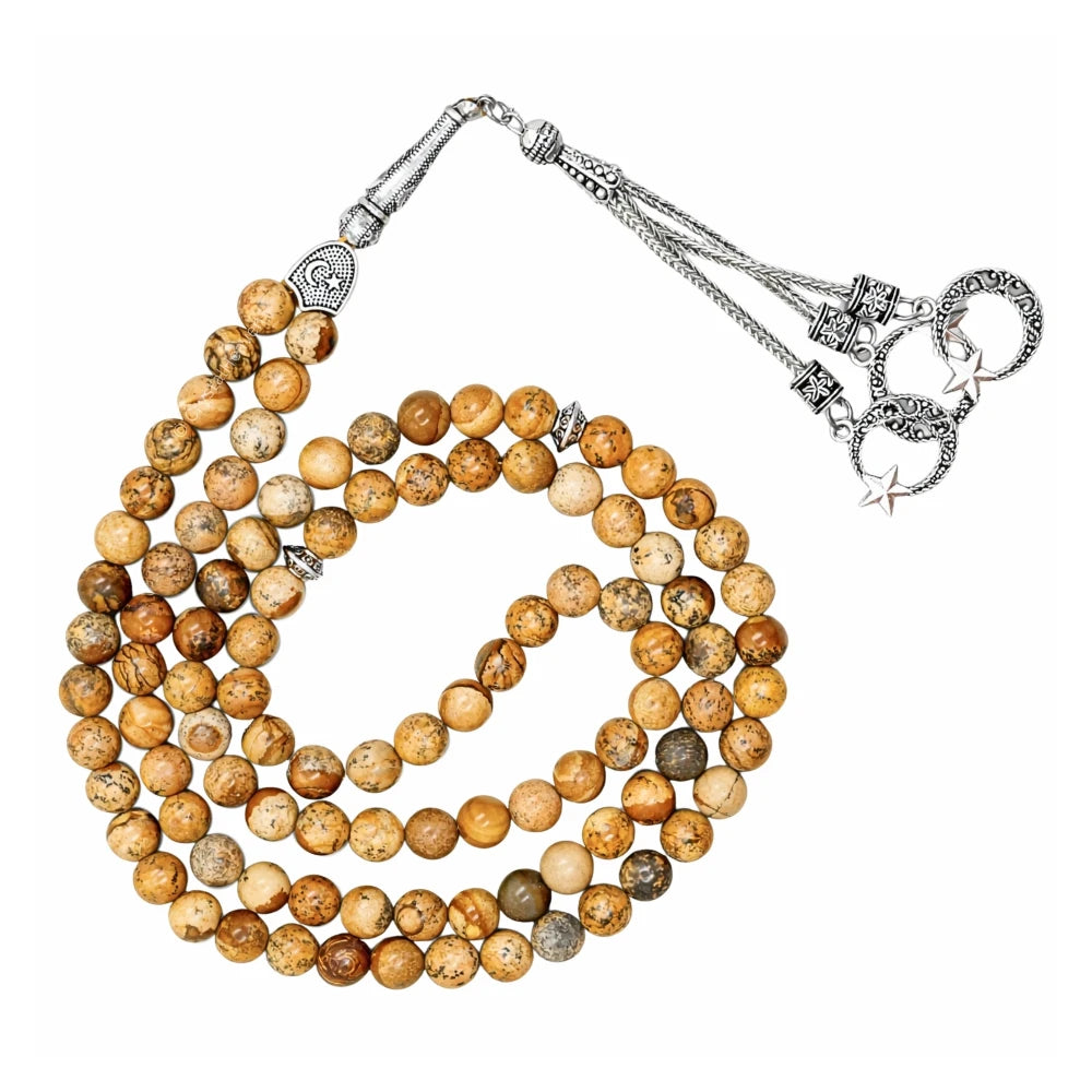 Picture Jasper Crystal Tasbih (Silver)