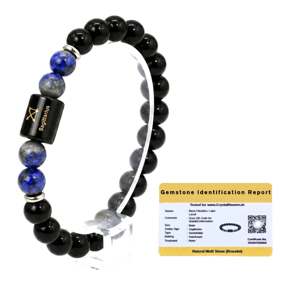 Sagittarius Bracelet (धनु राशि) - Black Obsidian & Lapis Lazuli