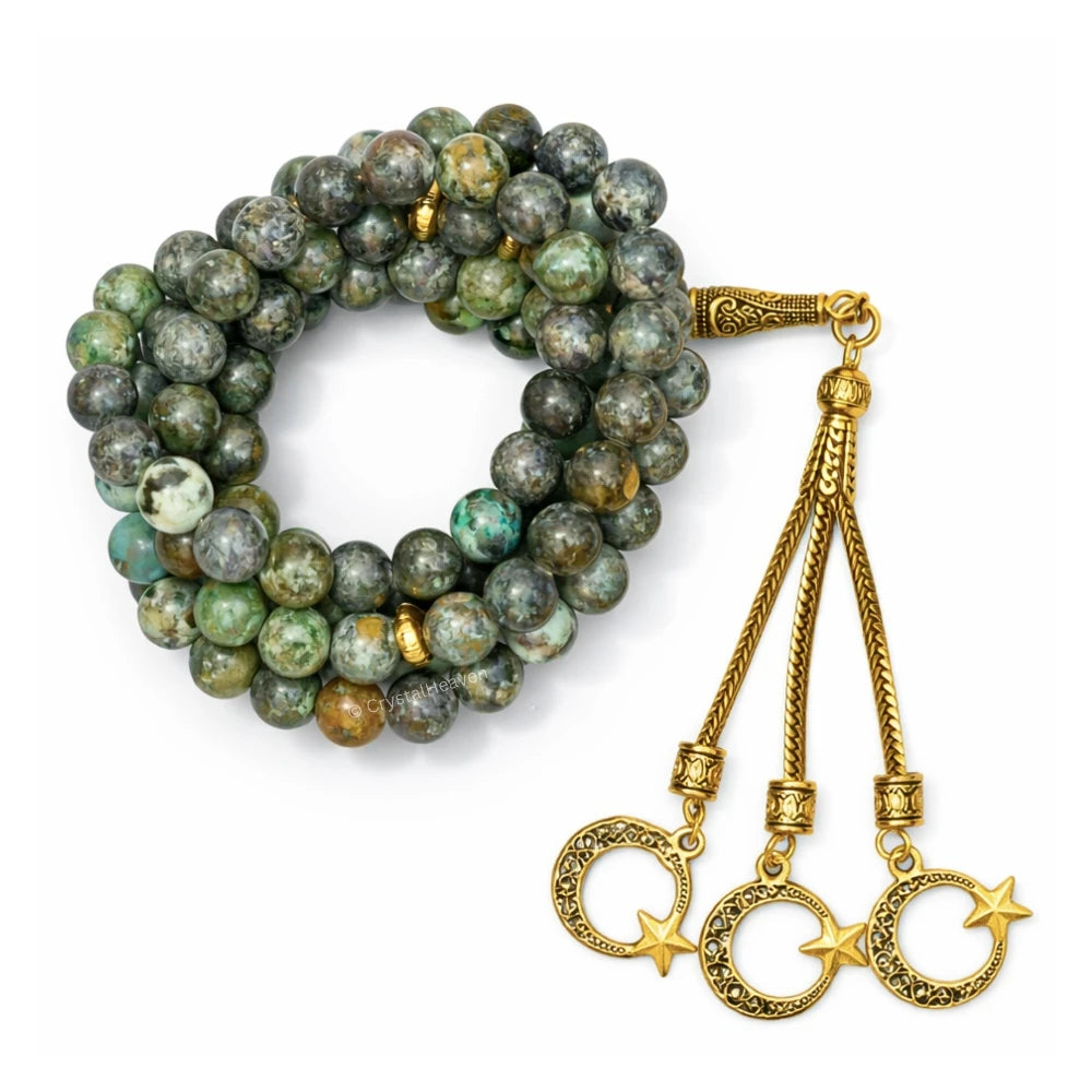 African Turquoise Crystal Tasbih (Gold)