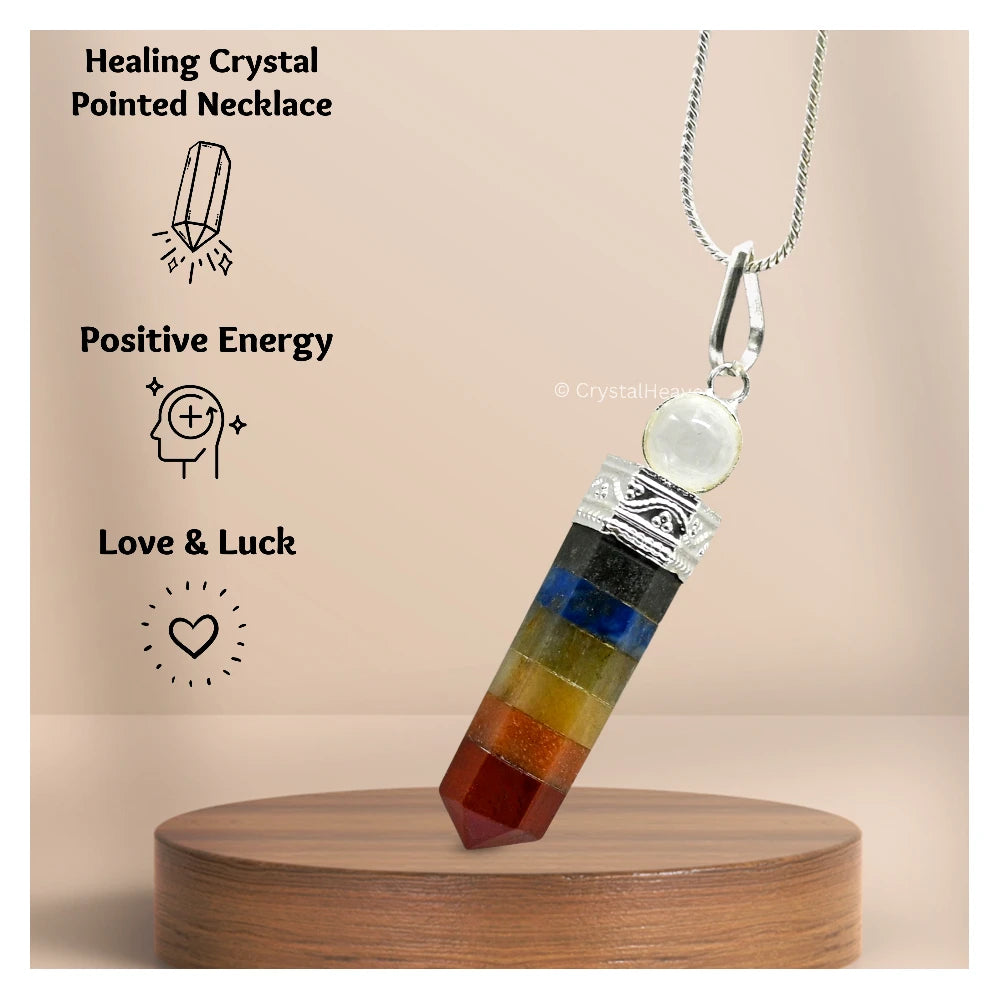 7 Chakra with quartz Necklace - Pencil Point (Silver)