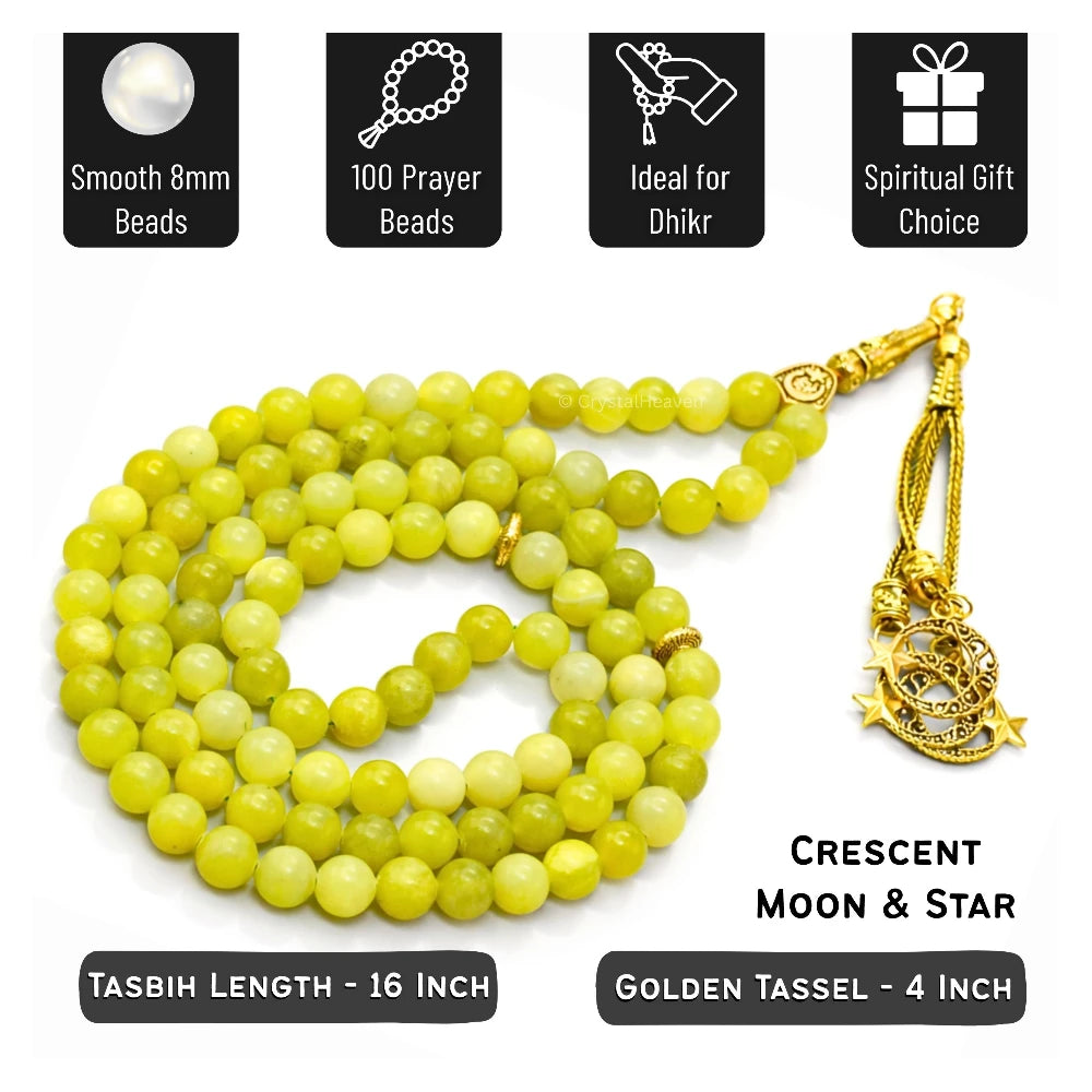 Lemon Jade Crystal Tasbih (Gold)