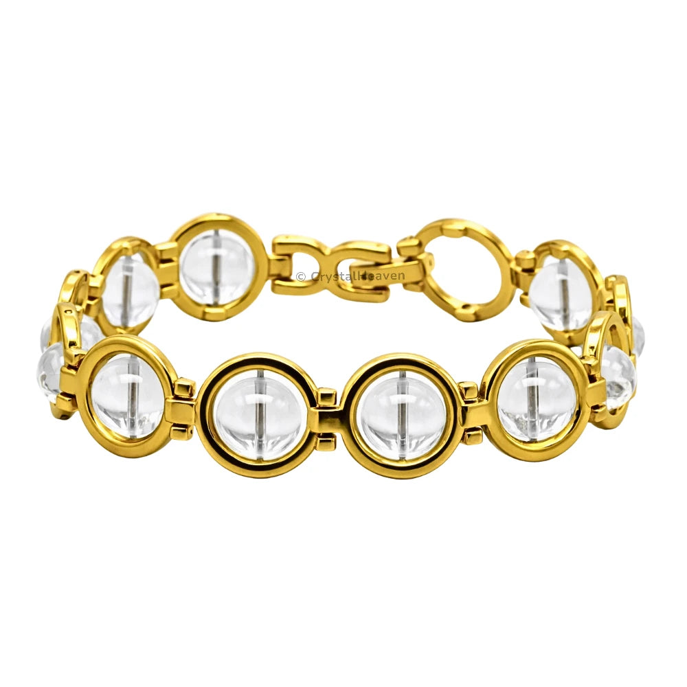 Clear Quartz Bracelet - Round Gold Chain
