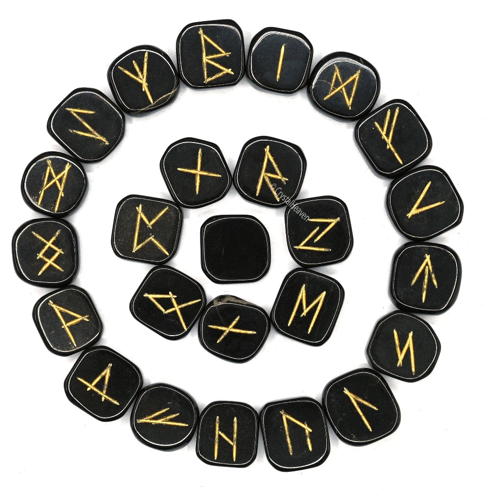 Black Tourmaline Rune Stones Set (Premium)