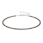 Smoky Quartz Anklet - 2mm Faceted Beads (Silver)