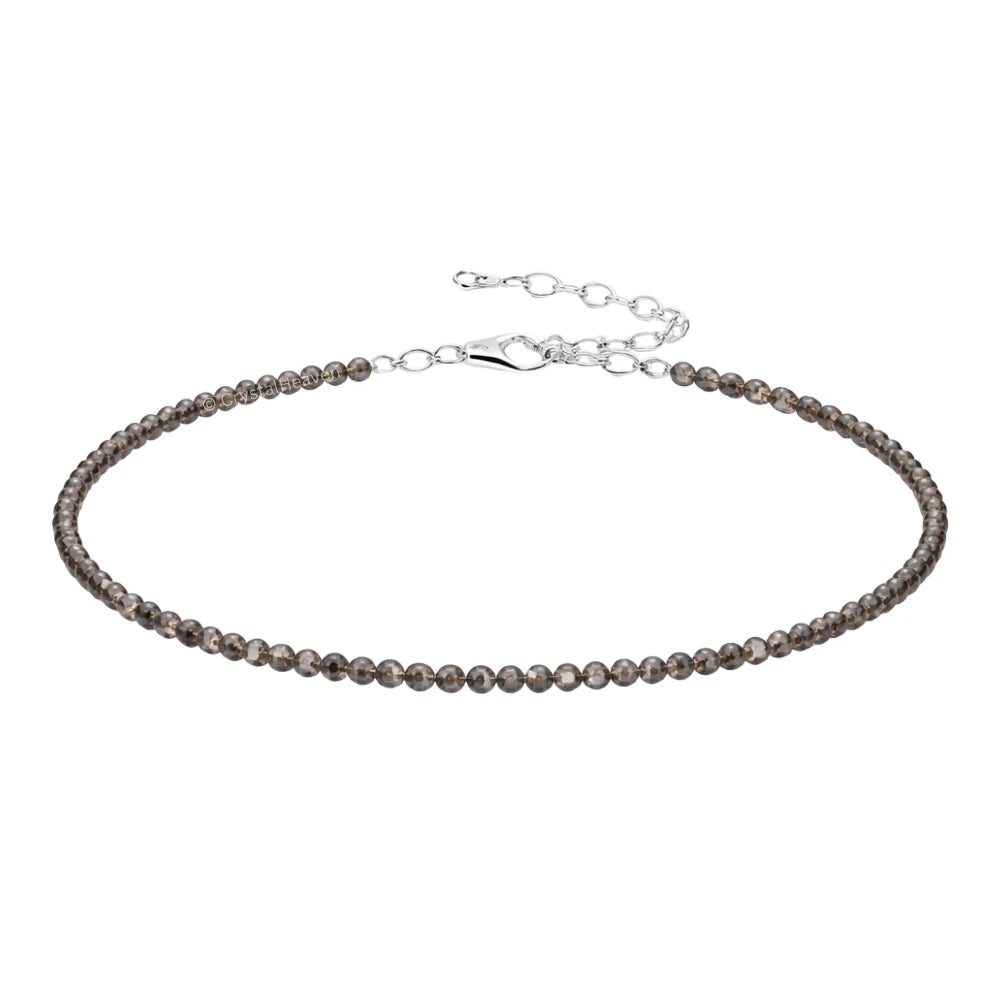 Smoky Quartz Anklet - 2mm Faceted Beads (Silver)