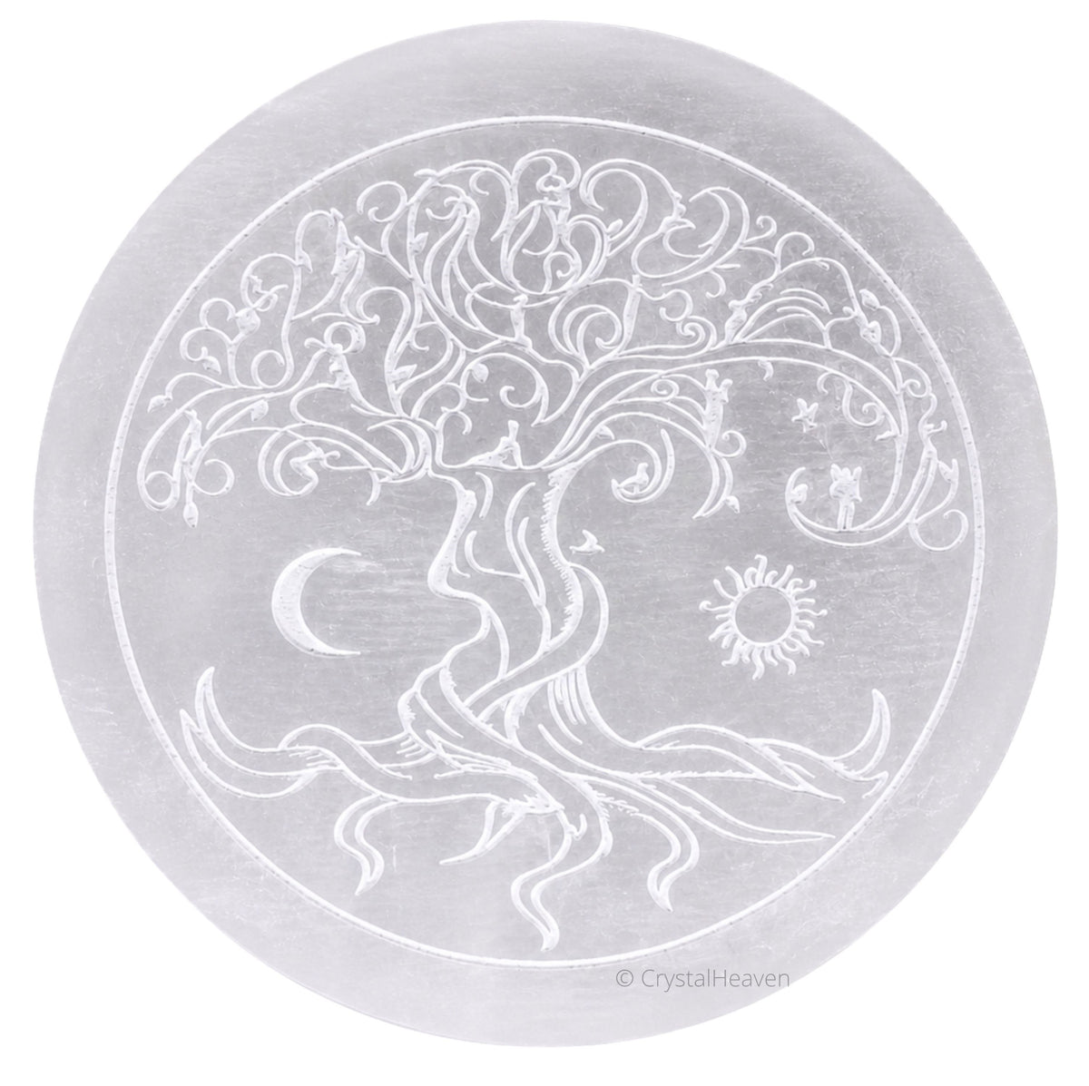 Selenite Charging Plate with Tree of Life (4 Inch)