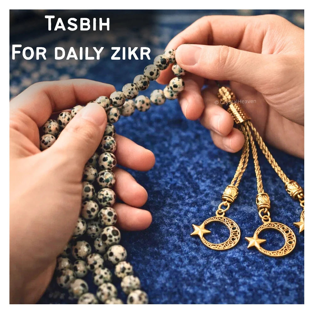 Dalmatian Jasper Crystal Tasbih (Gold)