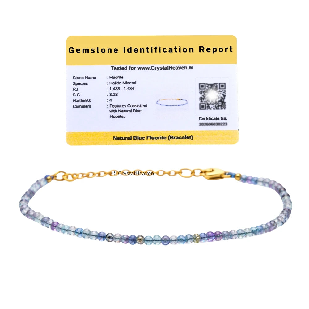 Blue Fluorite Bracelets - 2mm Faceted Beads (Gold)