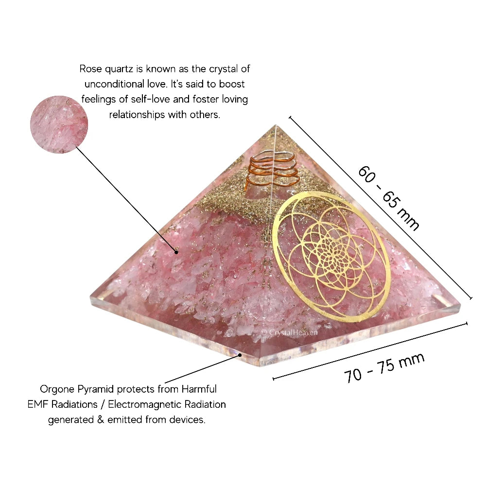 Rose Quartz Orgone Pyramid (Seed Of Life)
