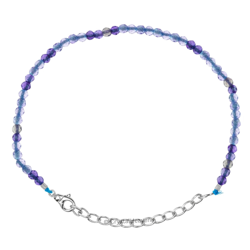 Blue Fluorite Bracelets - 2mm Faceted Beads (Silver)