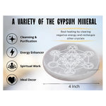 Selenite Charging Plate with Metatron Cube with Platonic Solid (4 Inch)
