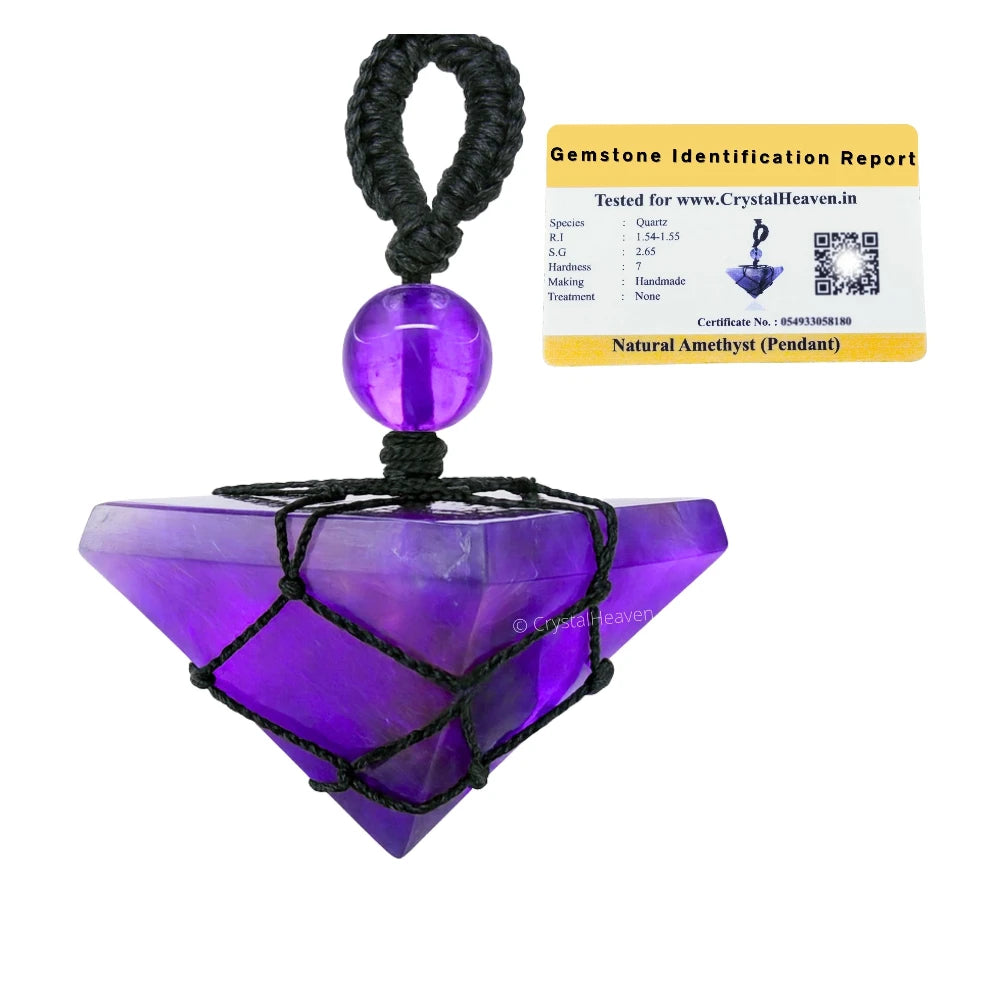 Amethyst Pyramid Macrame Pendant Necklace