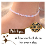 Pink Aqua Anklet - 2mm Faceted Beads (Silver)