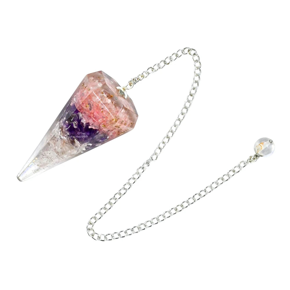 Rose Quartz Amethyst Clear Quartz (Layered) Crystal Orgone Pendulum