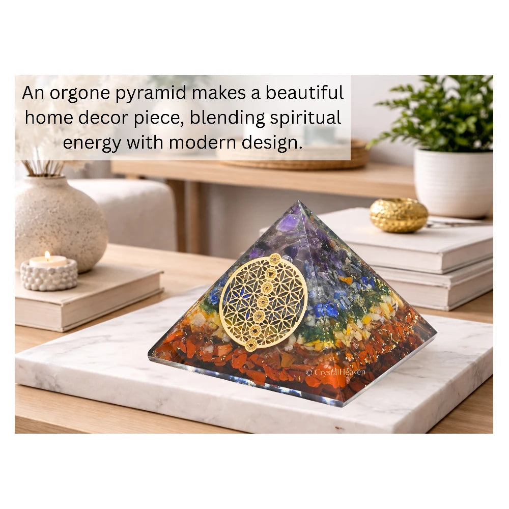 7 Chakra Orgone Pyramid (Chakra Flower Of Life)