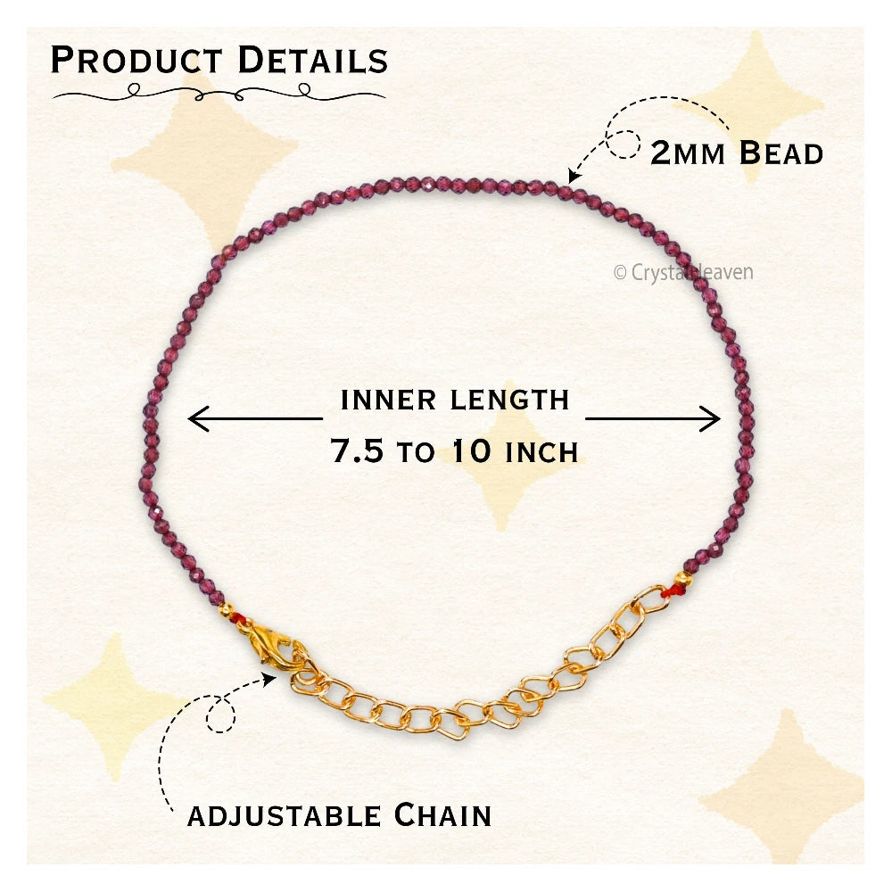 Red Garnet Bracelets - 2mm Faceted Beads (Gold)