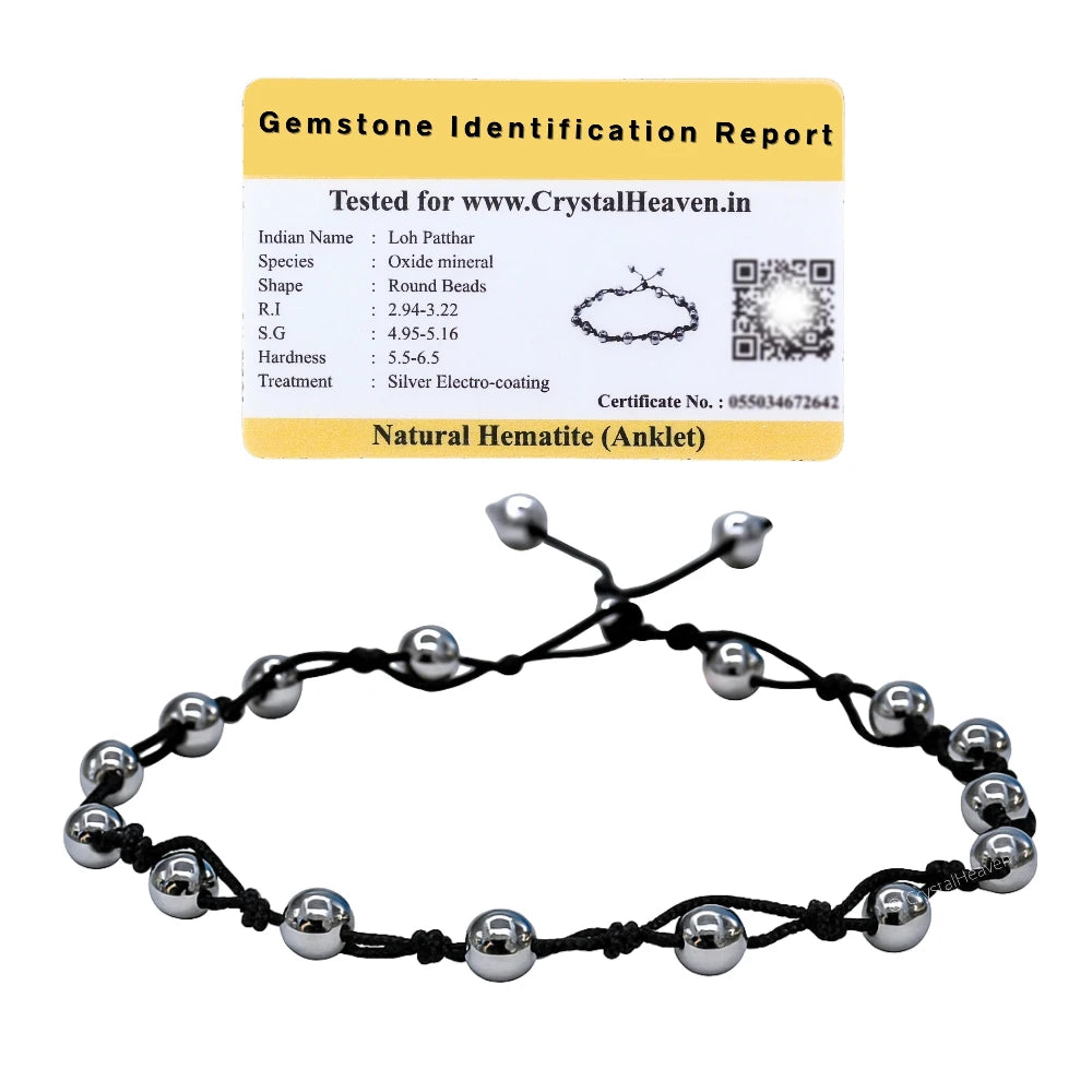 Silver Hematite Anklet (Hand Knotted)