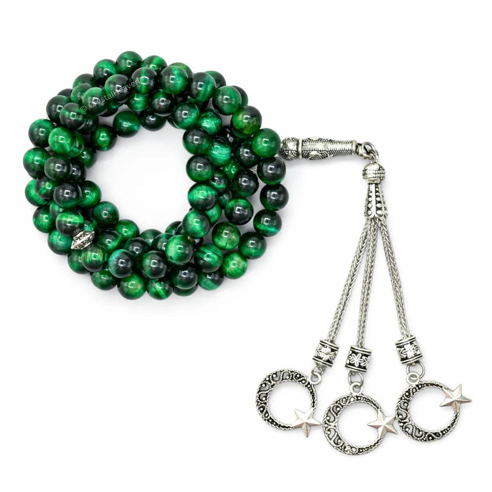 Green Tiger Eye Crystal Tasbih (Silver)