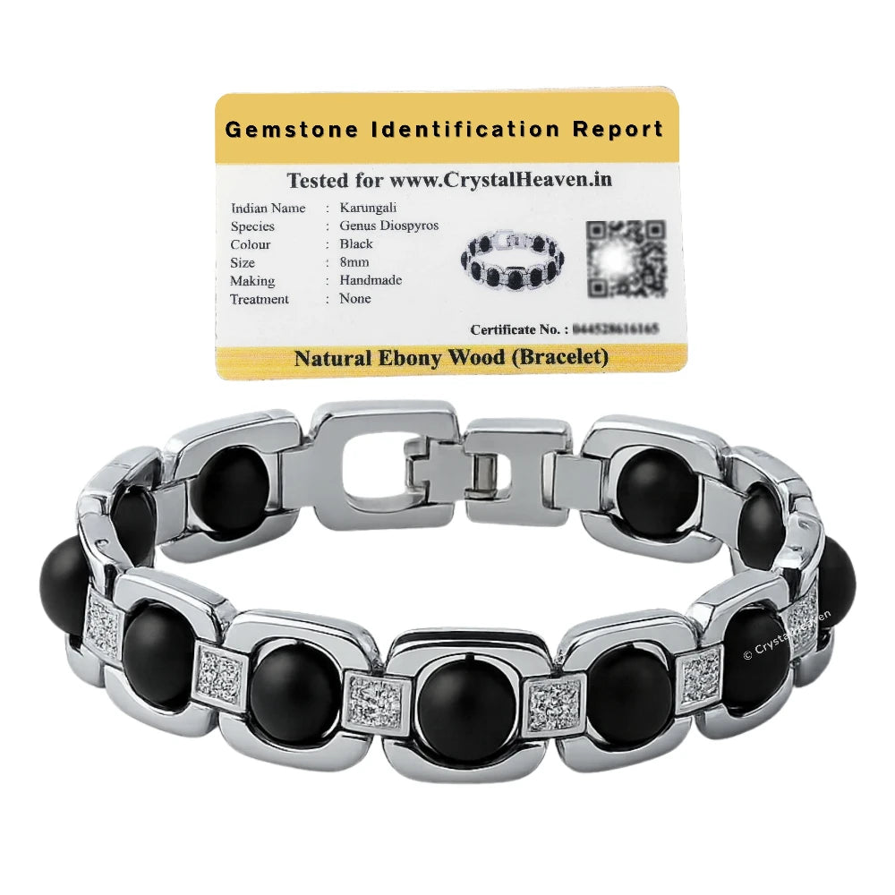 8mm Karungali Bracelet - Premium Silver Chain