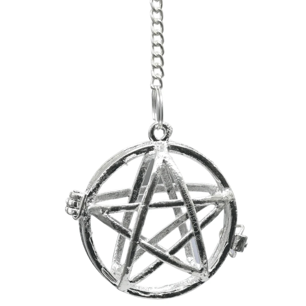 Metal Brass Pendulum - Silver Circular Star Cage (MP76)