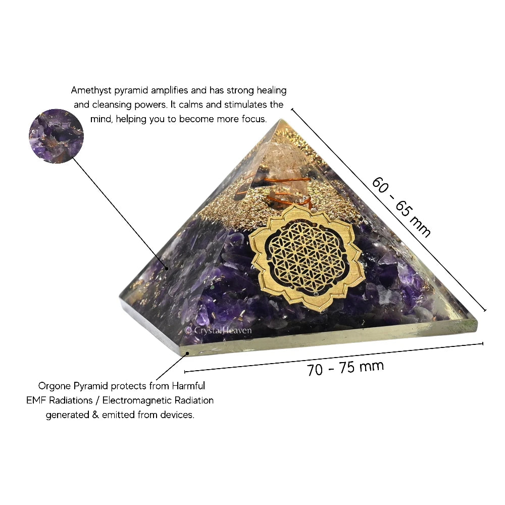 Amethyst Orgone Pyramid (Lotus Flower Of Life)