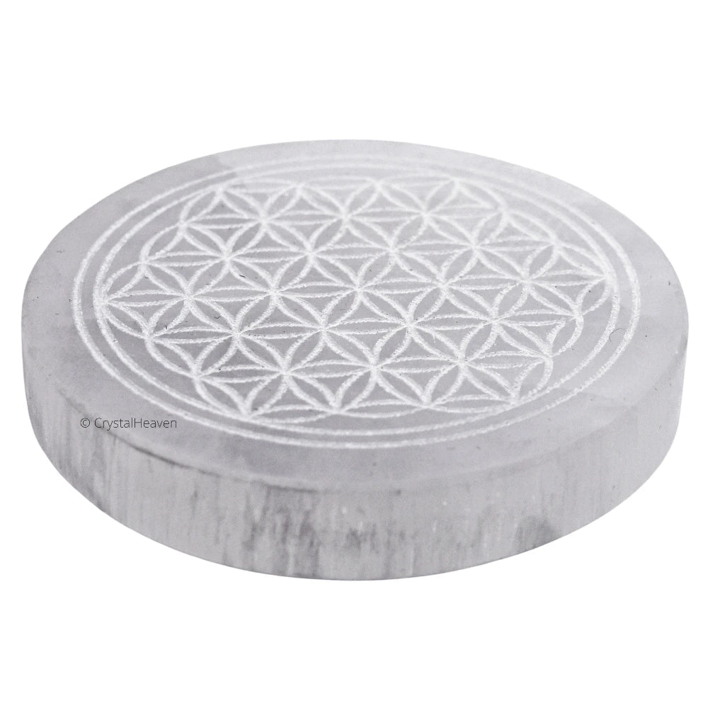 Selenite Charging Plate with Flower of Life (4 Inch)