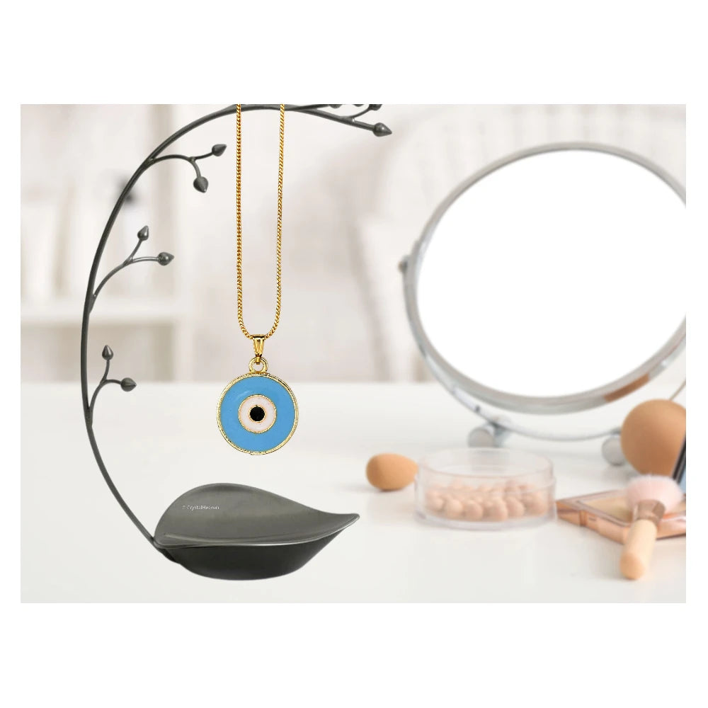Sky Blue Evil Eye Pendant Necklace - Round (Gold)