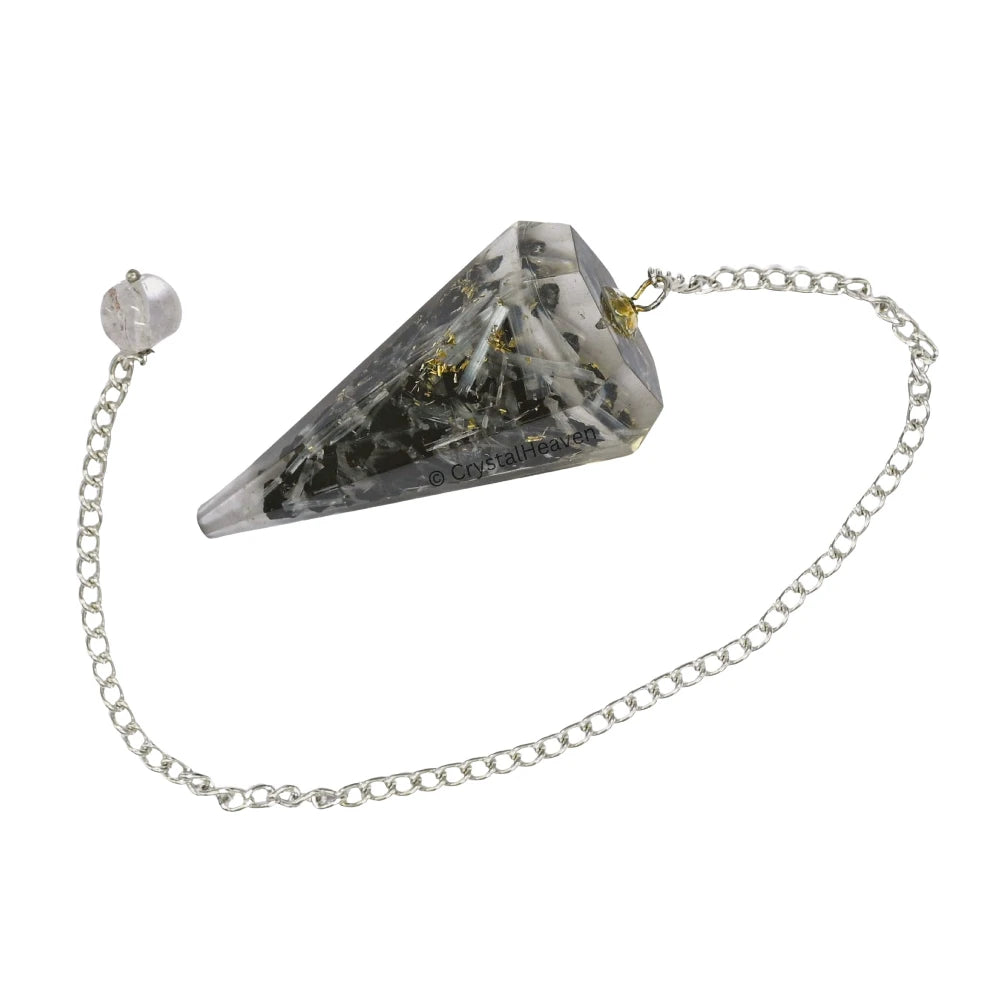 Black Tourmaline Selenite Crystal Orgone Pendulum
