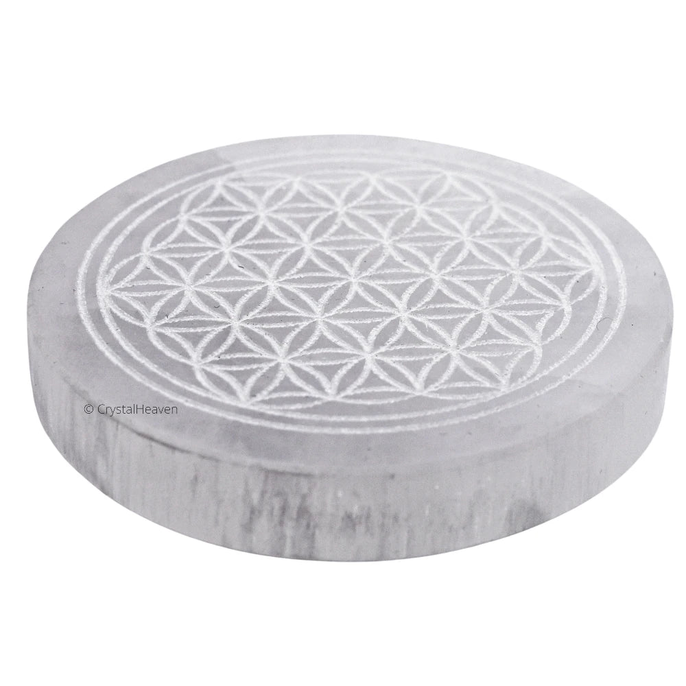 Selenite Charging Plate with Flower of Life (3 Inch)