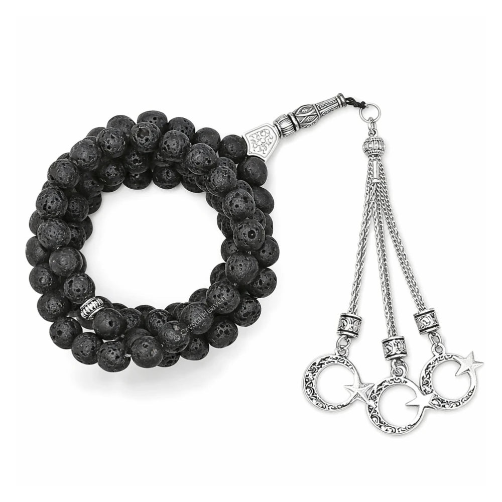Lava Stone Crystal Tasbih (Silver)
