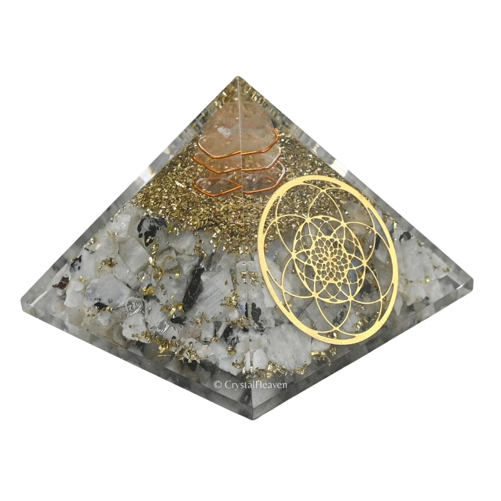 Rainbow Moonstone Orogone Pyramid (Seed Of Life)