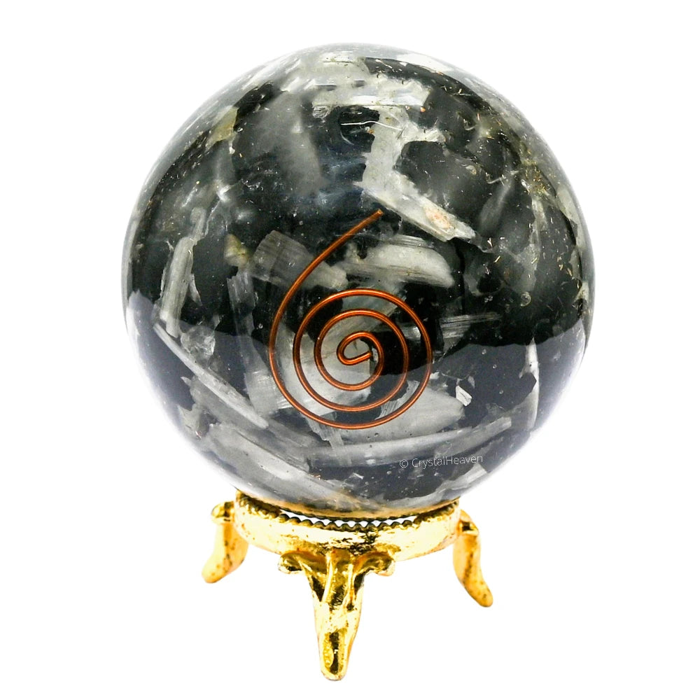 Black Tourmaline Selenite Crystal Orgonite Ball (2.5 Inch)